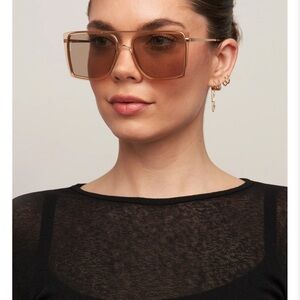 Otra New Oversized Chic Gold Square Sunglasses with Tan Lenses